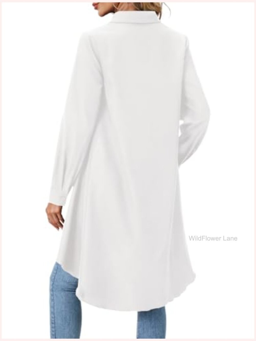Button Down Asymmetrical Hem Blouse Long Sleeve Tunic Tops - Picture 5 of 6